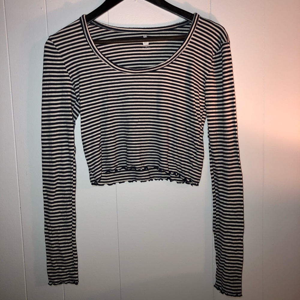 Striped Long Sleeve top with Lettuce Edge